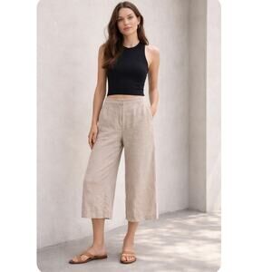 Eileen Fisher Vintage 90s Linen Wide Leg Capri Pants Beige Size Medium